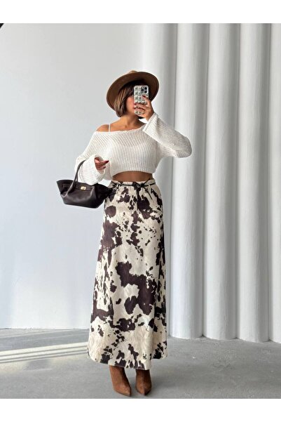 İLKCET MODA Γυναικεία φούστα με σχέδιο Maxi Size Satin