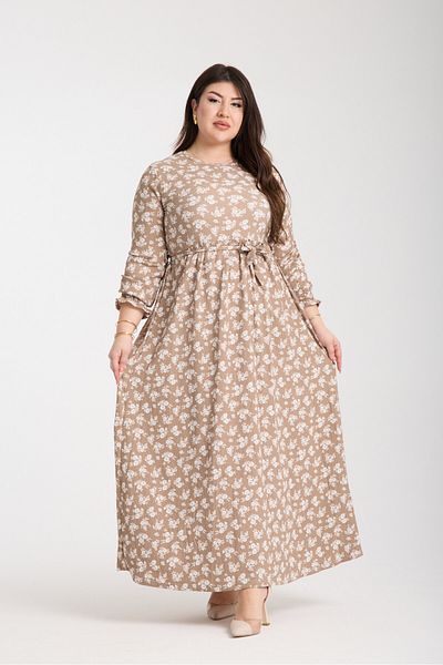 Moda Days Beige Floral Print Belted Long Dress – Comfortable and Stylish Choice