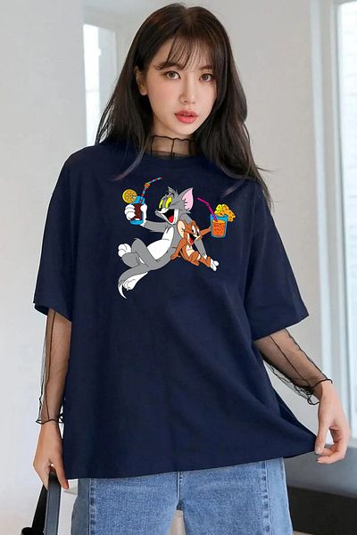 ciwi&life Μπλουζάκι Unisex Tom and Mickey με χαλαρή εφαρμογή Navy Blue