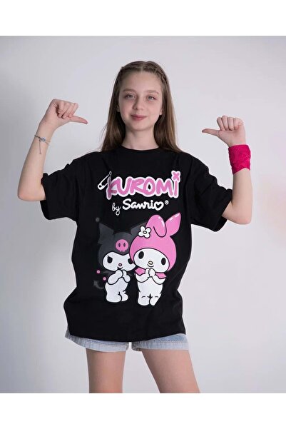 Generic Brand Μπλουζάκι για κορίτσια με στάμπα Kuromi Crew Neck - Μαύρο
