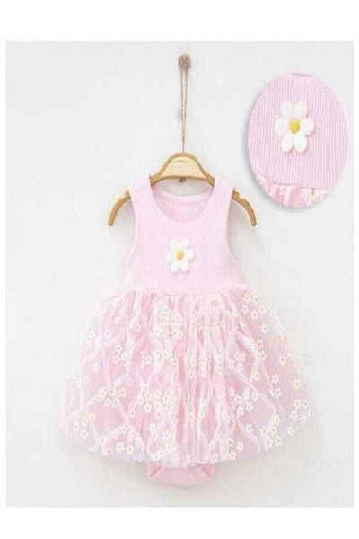 XORVİO Girl's Daisy Pattern Baby Tulle Snap Fastener Dress Summer Cotton Evening Dress Wedding Dress Gift Stylish