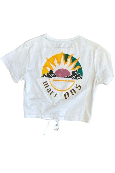 wakawakakidsstore Tricou Crop pentru fetiță alb cu imprimeu Sunset - alb