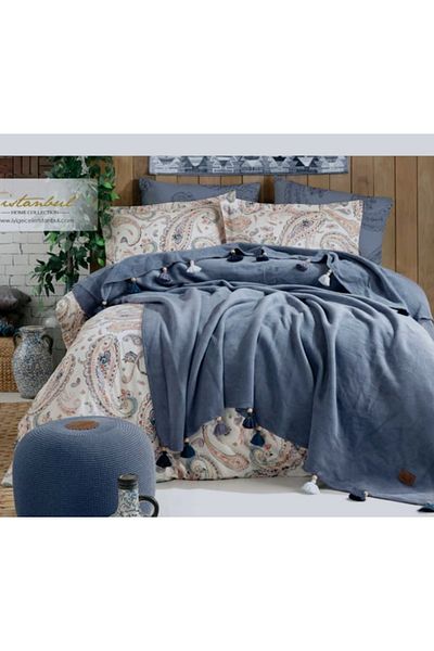KÜBRAHOME'S Boho Chic Double Blanket Duvet Cover Set Blue