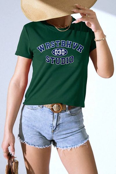 qavnas Πράσινο μπλουζάκι Unisex WRST 030 με εμπριμέ χαλαρή εφαρμογή