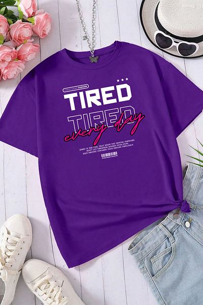 memowear Unisex Μωβ μπλουζάκι με στάμπα με χαλαρή εφαρμογή