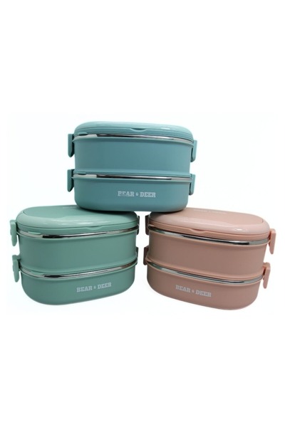 Bear&Dear Two Tiers 1800 ml Lunch Box Stainless Steel Easy Lock Lunch Box Foo...