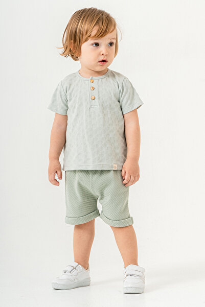 bombe Baby Kids Green Cotton Shorts 2-Piece Set Trend Fashion Bottom Top Set