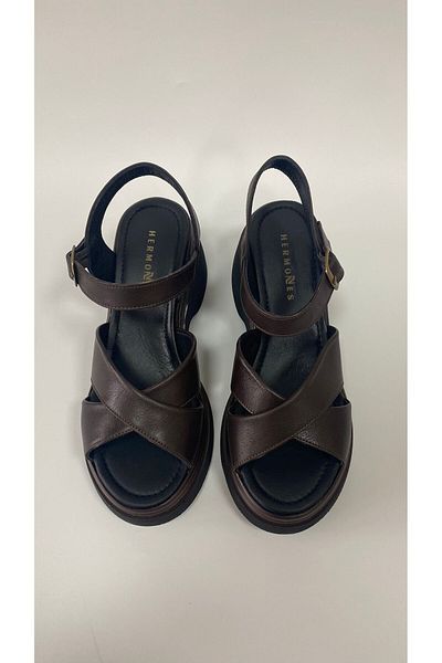 Hermones Cameron Genuine Leather Wedge Heel Ankle Strap Women's Sandals