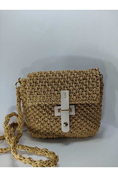 DERYASS2025 El Yapımı Hasır Örgü Mini Çapraz Çanta - Tokalı Kapaklı
