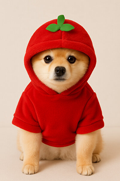 PAWPETİA “Sevimli Çilek Desenli Peluş Köpek Hoodie – Sıcak ve Şık Kıyafet”