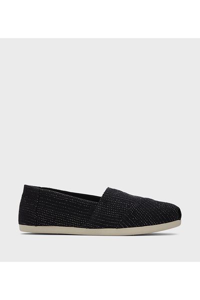 Toms Womens Toms Alpargata Metallic Linen Stripes Slip-On Shoes Black 6