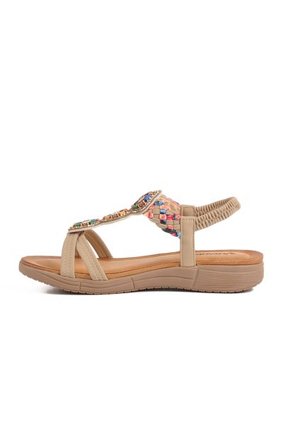 Voyager Beige Genuine Leather Women's Flat Sandals