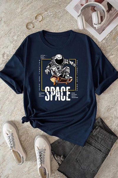 ciwi&life Μπλουζάκι Unisex Space με χαλαρή εφαρμογή Navy Blue