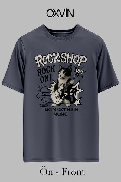 OXVİN ROCK-SHOP Tricou unisex oversize imprimat ROCK ON (MĂRIME LÂNGĂ)