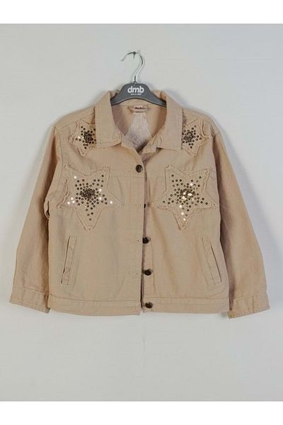 wakawakakidsstore Jachetă de Gabardine pentru Fete Brodată cu Paiete cu Aplicație Star - Bej