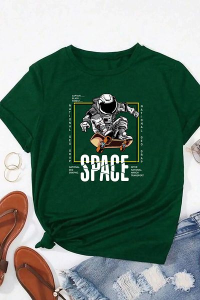 ciwi&life Πράσινο μπλουζάκι Unisex Space Printed Relaxed Cut