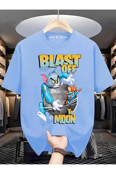 New Shine Tricou supradimensionat cu imprimeu Blast Off To Moon Tom și Jerry