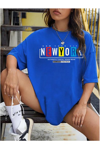 ciwi&life Μπλουζάκι Unisex New York με χαλαρή εφαρμογή Sax-Blue