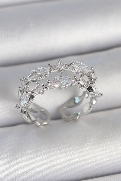 Skygo Brass Silver Color 2 Piece Drop Zircon Stone Adjustable Women's Ring - Tj-Byk3748