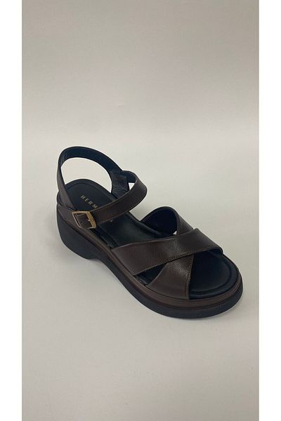 Hermones Cameron Genuine Leather Wedge Heel Ankle Strap Women's Sandals