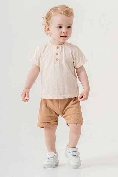 bombe Baby Kids Beige Cotton Shorts 2-Piece Set Trend Fashion Bottom Top Set