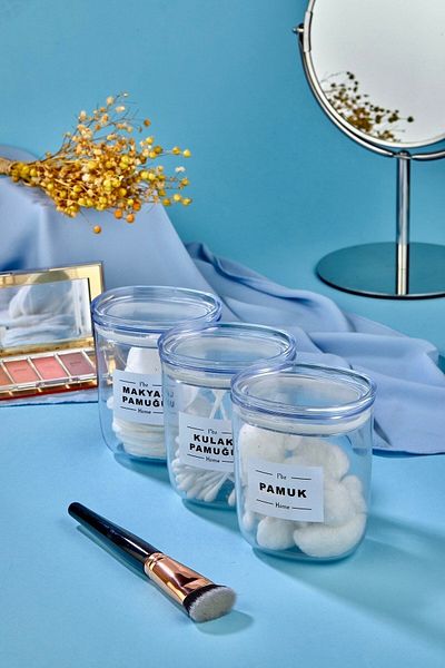 Carat Home Cutie de depozitare decorativă din bumbac pentru urechi și bumbac și machiaj din 3 piese