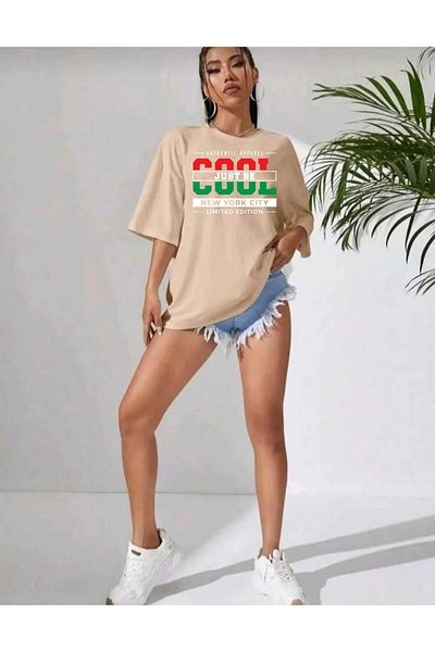 memowear Μπλουζάκι Unisex Cool Just Be με εμπριμέ χαλαρή εφαρμογή μπεζ