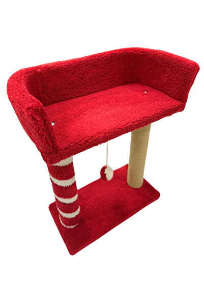 Komano Pontika Plush Textured Soft 2-Tier Bed-Cat Scratching Post with Playpen 55cm Vibrant and Loved Color