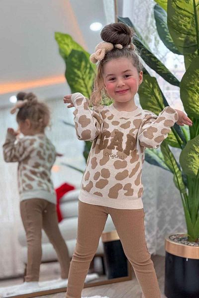 Waka Waka Set de tricotaj cu imprimeu leopard cu aplicații de tricotaj pentru fete