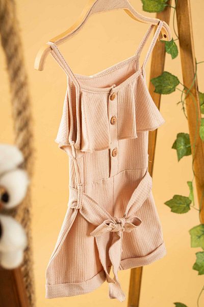 bombe Baby Kids Powder Cotton Rope Strap Comfortable Jumpsuit Salopet Trend Fashion Bottom Top Set Jumpsuit