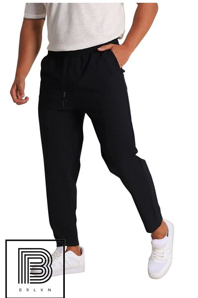 BRLKN Μαύρο Boyfriend Fit Seersucker Ανδρικό υφασμάτινο παντελόνι