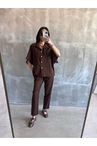 bymaestro woman Women's Gabardine Shirt-Pants Summer Suit