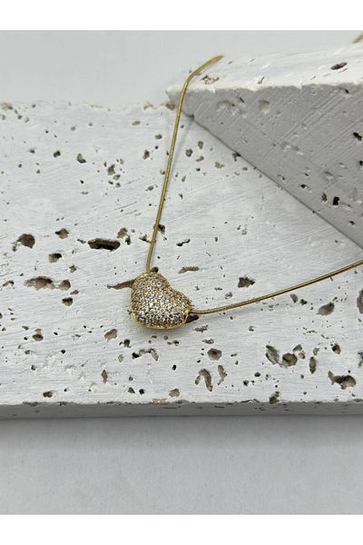 lysiaaccessory Zircon Stone Heart Charm Steel Necklace