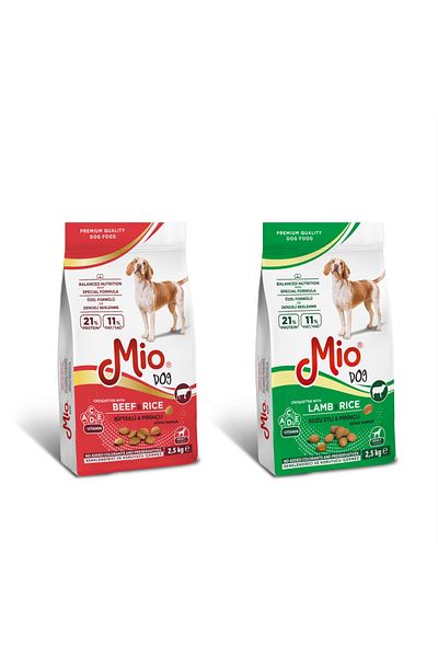 MİO Boabe Caini❤️, Hrana uscata Premium caini adulti, 2 saci cate 2.5 Kg, Mio Dog Mix, vitel, miel orez