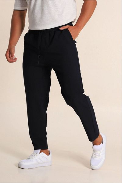 BRLKN Μαύρο Boyfriend Fit Seersucker Ανδρικό υφασμάτινο παντελόνι