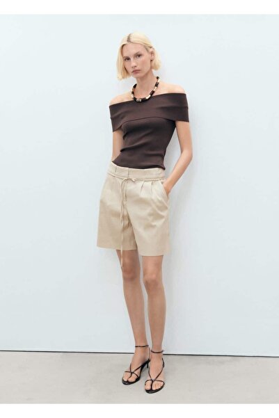 MANGO Woman Keten şortlar kemer fiyonklu