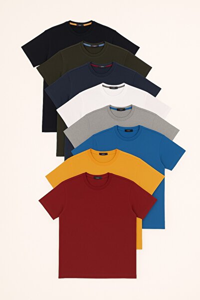Nacar Erkek 8'li Tişört Paketi Siyah Beyaz Lacivert Haki Gri Mavi Sarı Bordo ...