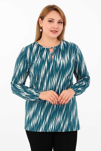 ÖZNUR GÖZÜBEK Women's Clothing Mother's Day Gift Blue Striped Long Sleeve Combed Cotton