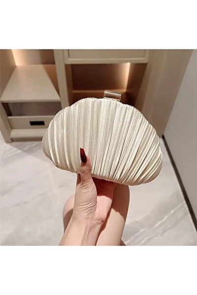 NeednStore Kadın Parlak Kumaş Deniz Kabuğu Tasarım Şık Abiye Çanta - El ve Omuz Çantası