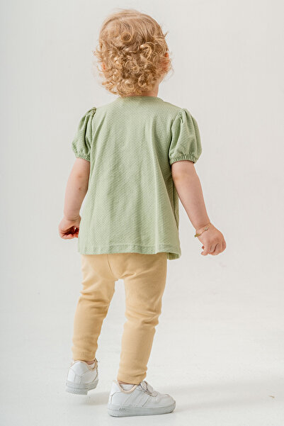 bombe Baby Kids Green Cotton Leggings 2-Piece Set Trend Fashion Bottom Top Set