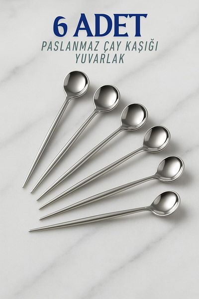 Metsar Home Set of 6 Stainless 18/10 Round Silver Teaspoons - Stainless Anti-Tarnish Steel Spoons