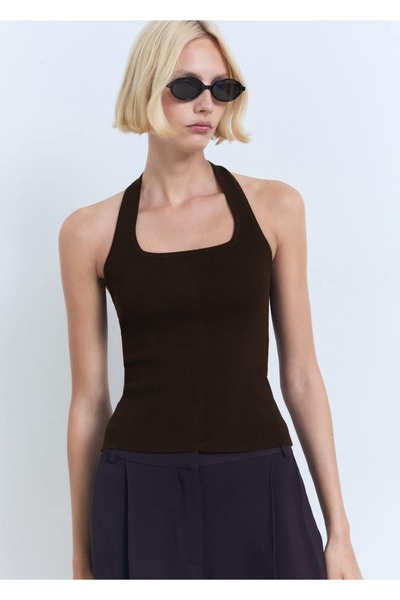 MANGO Woman Halter yakalı örgü bluz