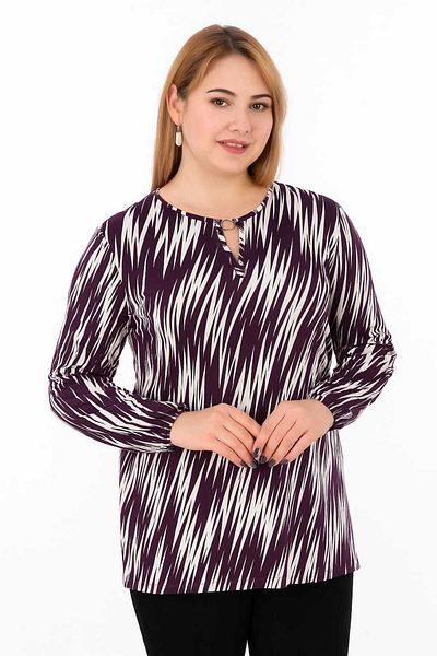 ÖZNUR GÖZÜBEK Women's Clothing Mother's Day Gift Purple Striped Long Sleeve Combed Cotton