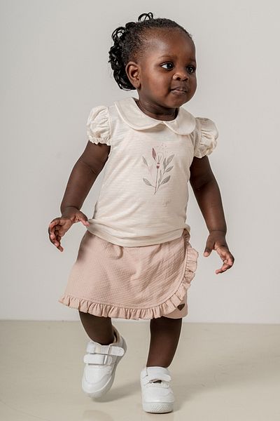 bombe Baby Kids Powder Baby Collar Cotton Shorts Set of 2 Trend Fashion Bottom Top Set