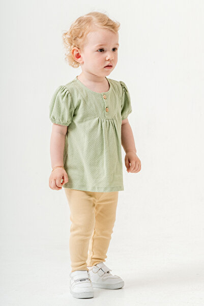 bombe Baby Kids Green Cotton Leggings 2-Piece Set Trend Fashion Bottom Top Set