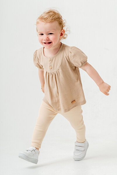 bombe Baby Kids Beige Cotton Tights 2-Piece Set Trend Fashion Bottom Top Set