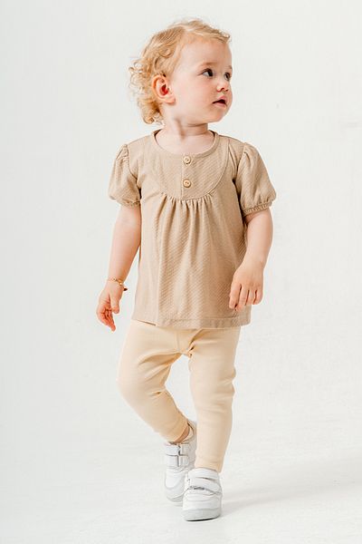 bombe Baby Kids Beige Cotton Tights 2-Piece Set Trend Fashion Bottom Top Set