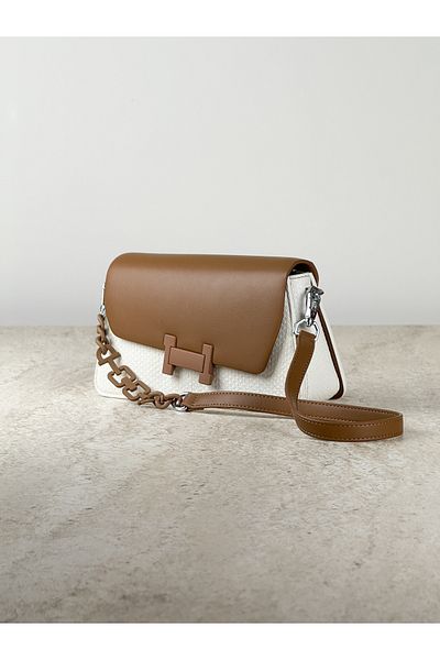 DSN Women's Camel Color Cross Strap Cream-Tan Bag - Stylish Design with Chain Detail