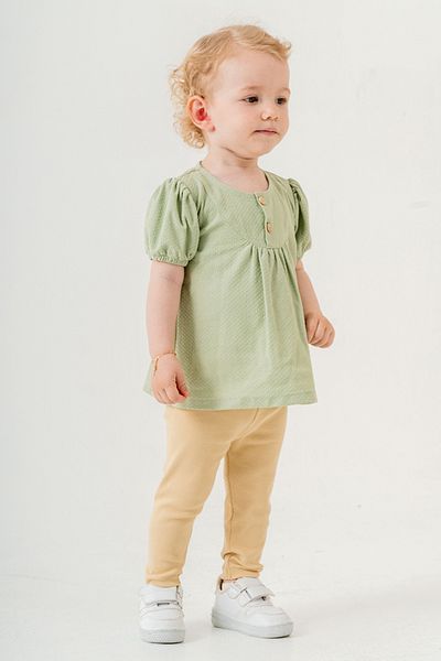 bombe Baby Kids Green Cotton Leggings 2-Piece Set Trend Fashion Bottom Top Set