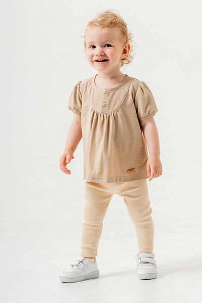 bombe Baby Kids Beige Cotton Tights 2-Piece Set Trend Fashion Bottom Top Set